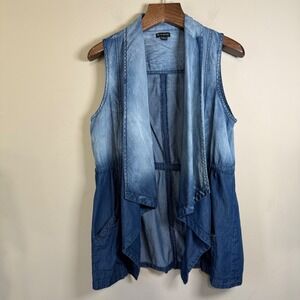 New Direction Ombre Chambray Denim Waterfall Drape Front Vest Large